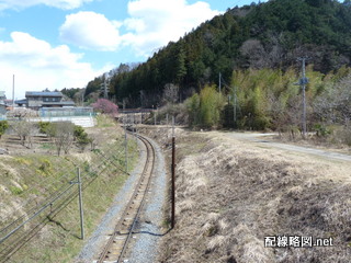 歩道橋から影森駅を見る